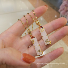 Shangjie OEM kalung Fashion Gold Plated Stainless Steel Necklace Women Rhinestone Necklace Dainty Bamboo Necklace Jewlery